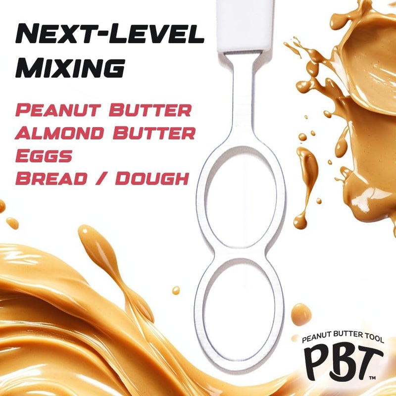 PBT - Peanut Butter Mixer, Stainless Steel Stirring Tool for Natural Peanut Butter, Dough, Yogurt, Sauces, and More - Fits Any Container Size, Less Mess, Dishwasher Safe (WHITE) - Image 2